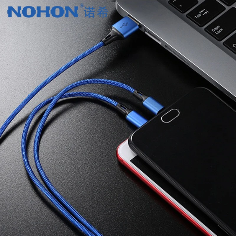 NOHON нейлон зарядка через usb кабель 3 в 1 для iPhone 7 8 X XS MAX XR микро Тип usb C Android телефона зарядки Кабели для Samsung Xiaomi