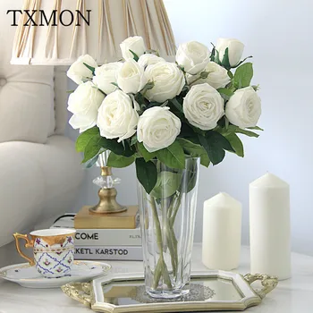 

High-grade artificial flower feel moisturizing 3heads rose home decoration ornaments photography prop single flower arrangement