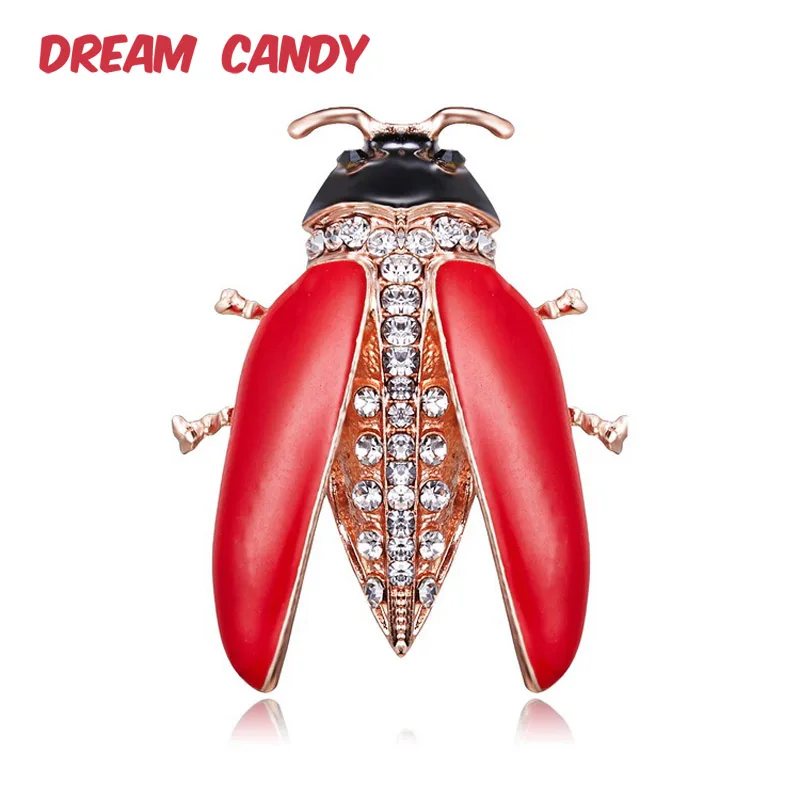 

Dream Candy New Style Rhinestone Beetle Brooches for Women Red Enamel Pins Insect Brooch 2 Colors Creative Jewelry Accessories