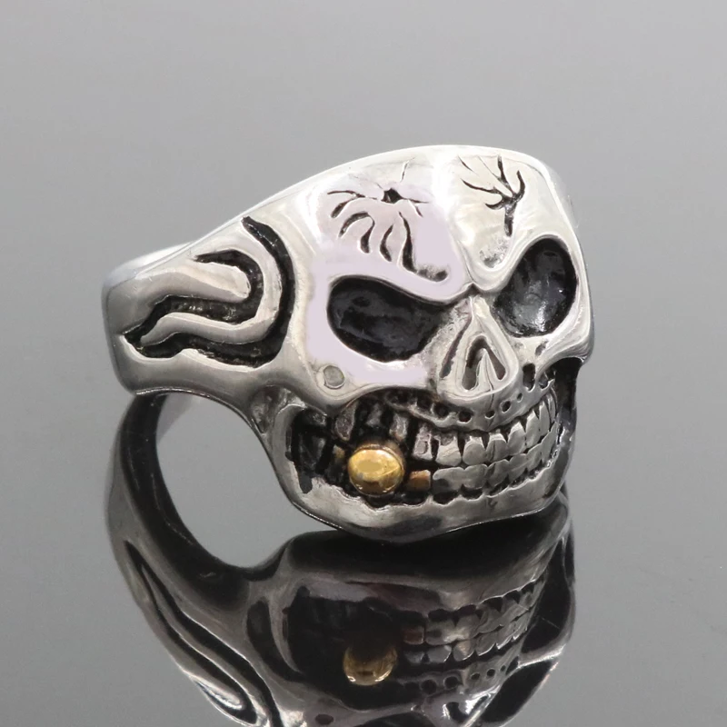 Classic Skull Biker Ring Stainless Steel Punk Silver Motor Biker Skull