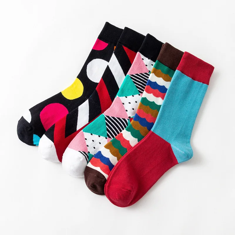 2018 модные носки в геометрическом стиле короткие носки хлопковые с забавным рисунком женские зимние осенние мужские унисекс счастливые