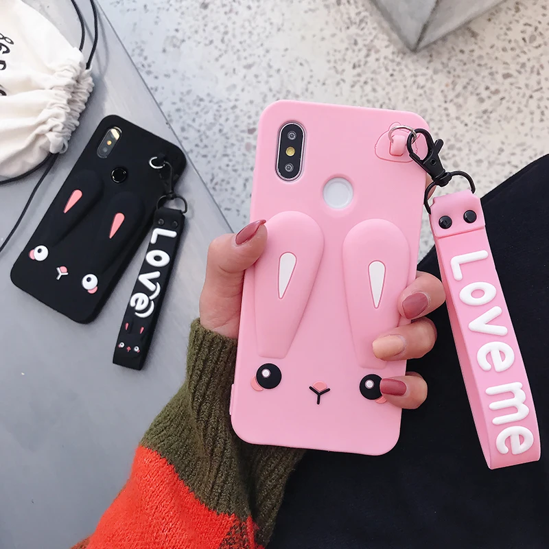 

Adorable Phone Case For Xiaomi Max Max 2 Max 3 Mix 2 Mix 2s Safe Silicone Rabbit Phone Case With Cute Short Lanyard