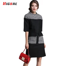 New Autumn Round Neck Woolen Dress 2016 Fashion Winter Dress Women Plus Size 2017 Runway Designer High Quality Dress Split Slim