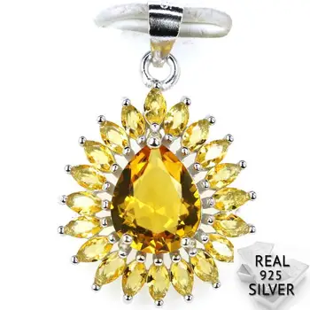 

Real 925 Solid Sterling Silver 2.5g Gorgeous Pear Shape Golden Citrine CZ Engagement Pendant 26x17mm