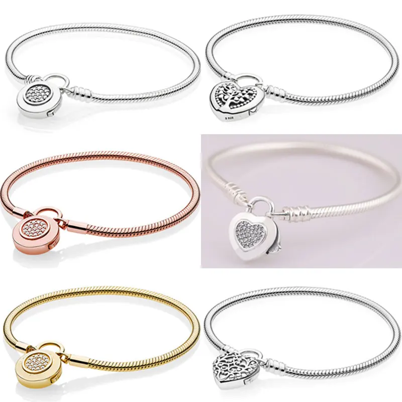 

Pave Flourishing Hearts Regal Pattern Logo Signature Padlock Bracelet Fit Pandora Bangle 925 Sterling Silver Bead Charm jewelry