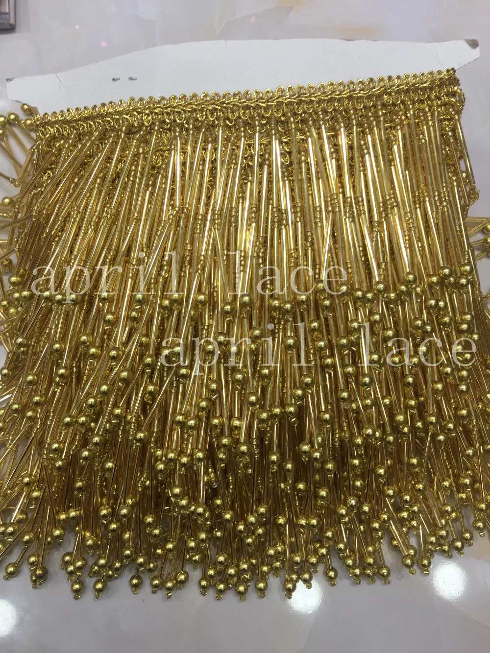 

DX014# 20 yards /bag 9-10cm width gold pearls pendant beads ribbon fringe tassel for garment/decorative/wedding dress