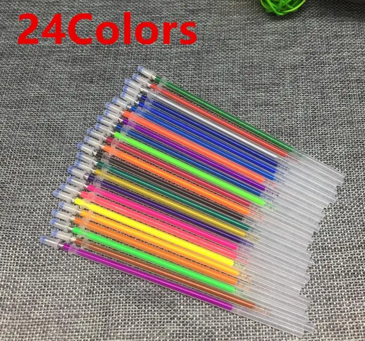 24Colors 12 24 36 48 цветов/набор флэш шариковая гелевая ручка изюминка заправка цвет полная сверкающая заправка ручка для рисования цветная ручка - Цвет: 24Colors
