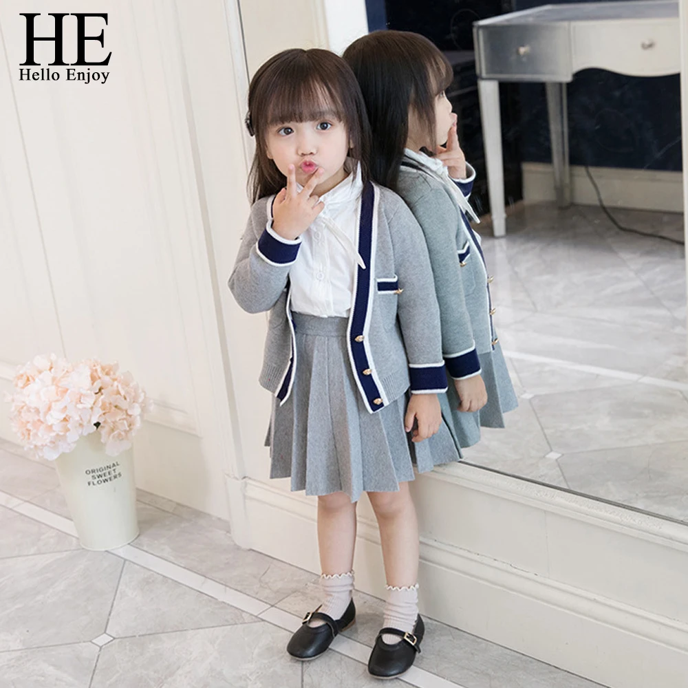 HE Hello Enjoy/комплекты для девочек зимняя одежда детей вязаный кардиган с длинными