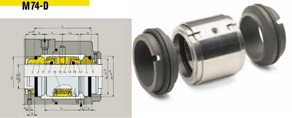 M74D-38(M74D/38-G9) механические уплотнения burgmann | M74-D двойное(двустороннее) механическое уплотнение для вала размер 38 мм насосы