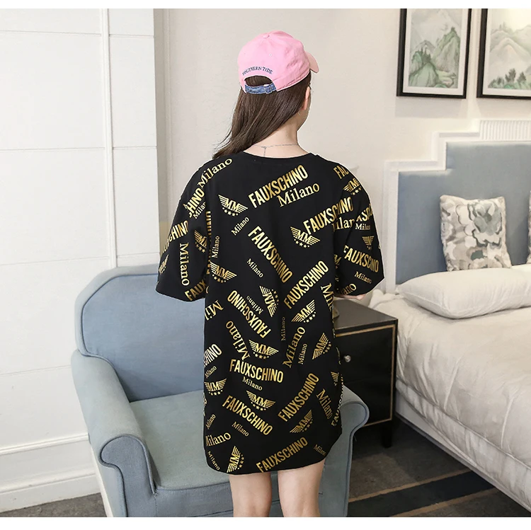 2018 Новый Повседневное черный письмо ночной рубашке женщина свободно домашняя одежда для сна пижамы летние шорты рукав рубашки ad213