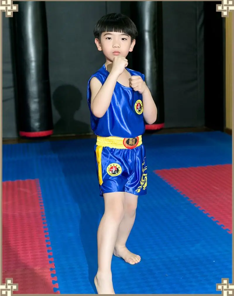 

Kids Men Kick Boxing Uniforms Tank + Shorts MMA Muay Thai Boxing Suits Man Sanda Kungfu Wushu Suits Kids Boxing Wushu Clothes