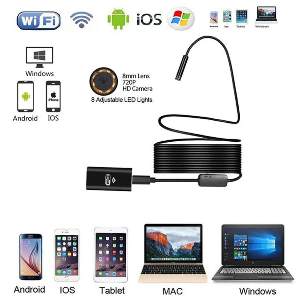 

WIFI Endoscope Camera HD 1-10M Mini Waterproof Soft wire Wireless 8mm 8 LED Borescope Camera For Android PC IOS Endoscope IP67