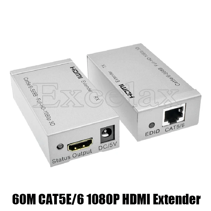 1080P HD 60m Transmission Extender Single Network Cable 3D CAT5E/6 RJ45 HDMI-compatible Audio Video Signal Converter Adapter
