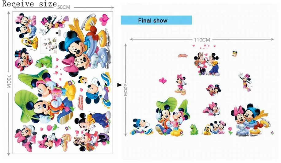 Hot Mickey Mouse Minnie mouse wall sticker children room nursery decoration diy adhesive mural removable vinyl wallpaper XY8126