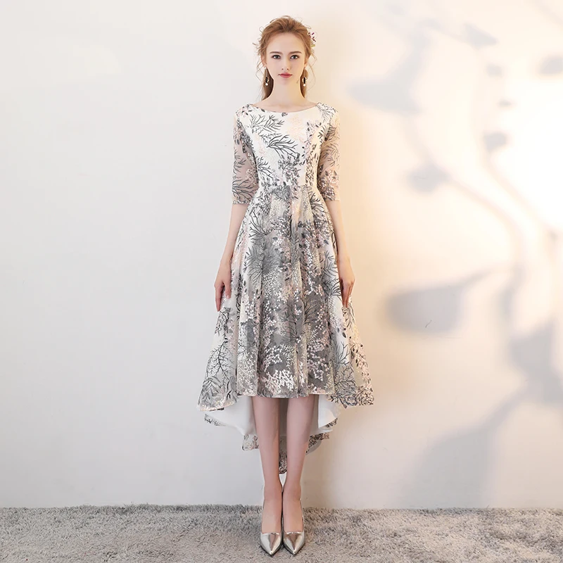 Elegant O-neck Half Sleeve Lace Prom Dress