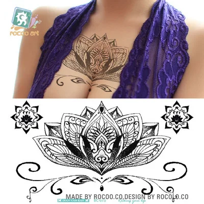 

Waterproof Temporary Tattoo sticker large size black lotus on waist breast back large size women's Water Transfer fake tatto