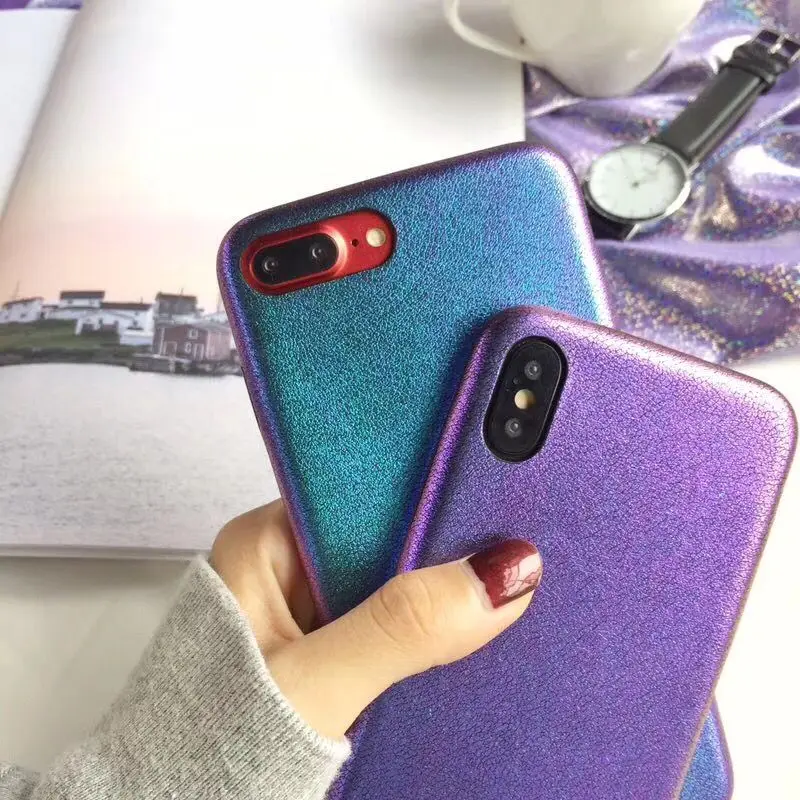 Blue Light Case For iPhone X 8 Plus Cases Luxury Purple Light PU leather Phone Back Cover For iPhone 7 6 6s Plus Capinha Fundas (8)