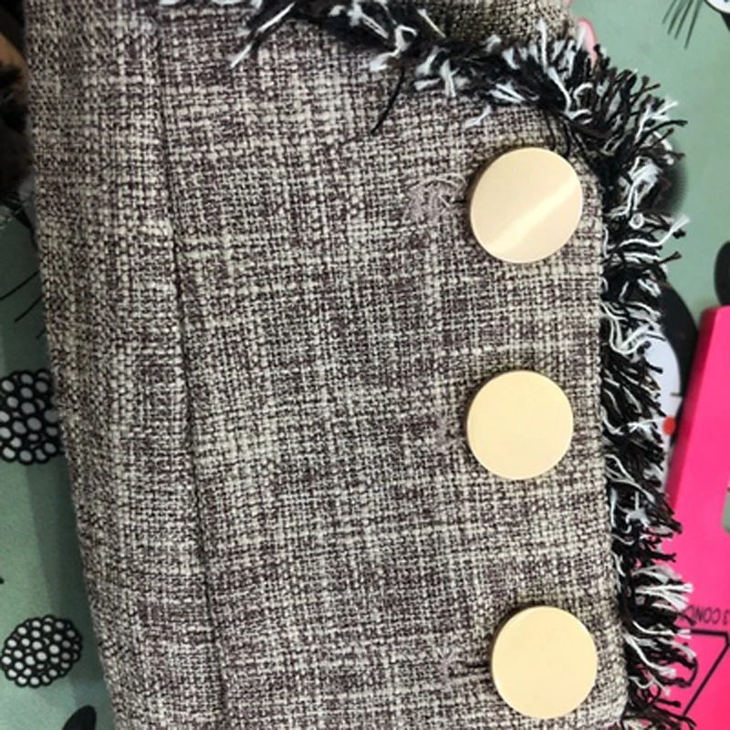 2019 Spring Tweed Plaid Women's Jacket Blazer Vintage Double Breasted Tassel Long Sleeve Office Blazers Jackets Female Outwear
