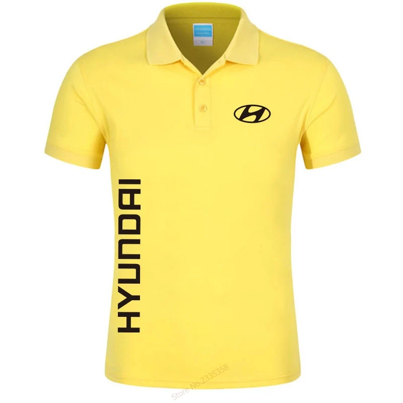 Лето бренд мужской деловой однотонный короткий рукав hyundai Polo рубашка мужская хлопковая с коротким рукавом Поло рубашка для мужчин и женщин - Цвет: Цвет: желтый