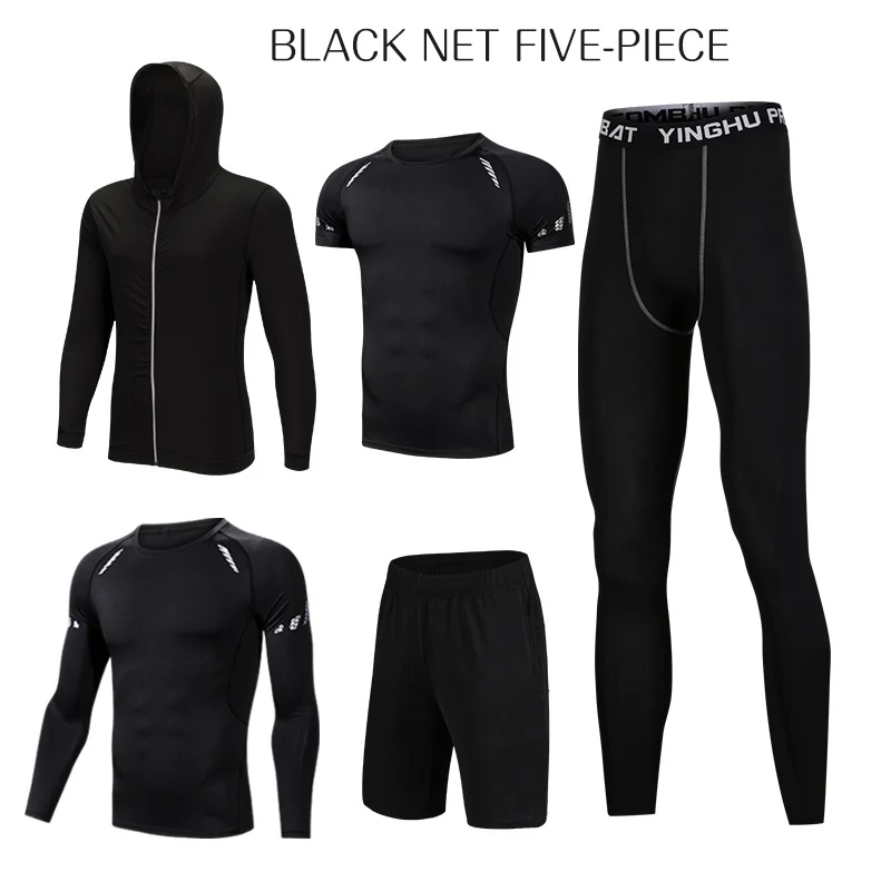 Мужской спортивный костюм, компрессионное нижнее белье, одежда для бега и бега, футболка, штаны для тренажерного зала, фитнеса, тренировок, трико, костюм - Цвет: C8 Black Net