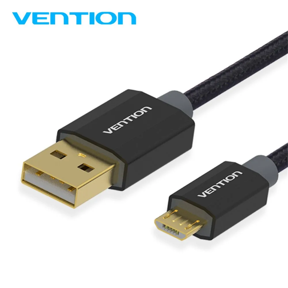Vention Micro USB2.0 Male Android Data Cable Cotton Mesh Metal Gold