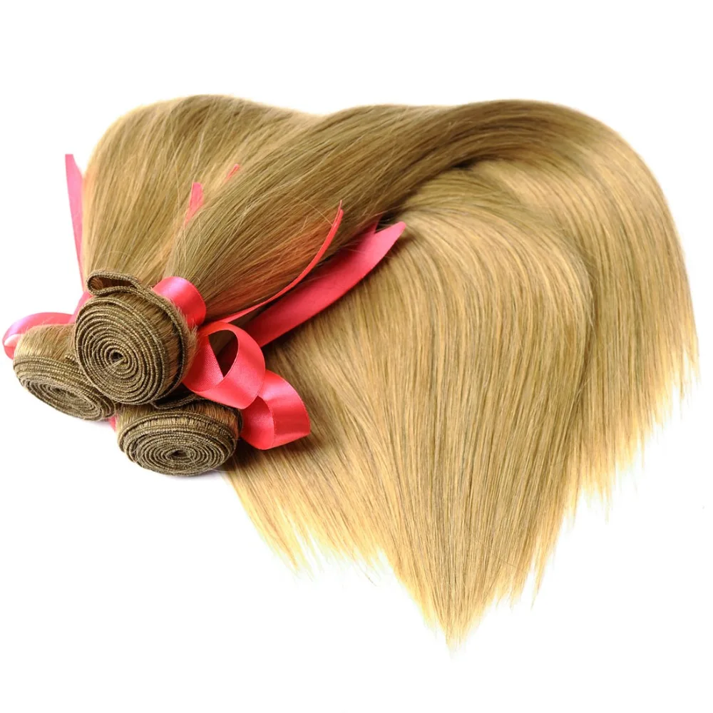 Color 27 Blonde Straight Hair 3 Bundle With Closure Brazilian Human Hair Weave Honey Blonde Bundle With Closure Soft Human Hair Full Bundles Thick Hair No tangle (44)