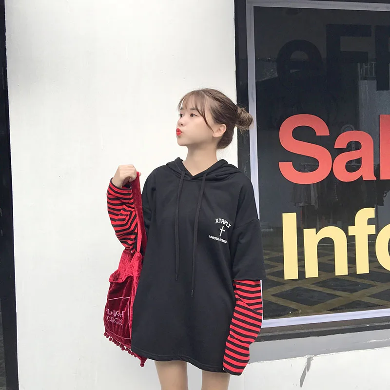 2018 Харадзюку Ulzzang BF имитация двух частей головы сшитые толстовки осень зима