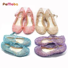 PaMaBa/5 цветов; нарядные сандалии принцессы для девочек на день рождения; детская обувь для костюмированной вечеринки в стиле Софии, Рапунцель, Золушки; обувь с украшением в виде кристаллов; вечерние туфли на плоской подошве