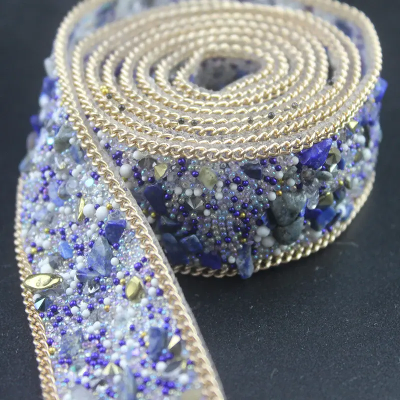 Width 2.5cm Fake Pearl Beaded Lace Trim Vintage Mesh Fabric Paillette