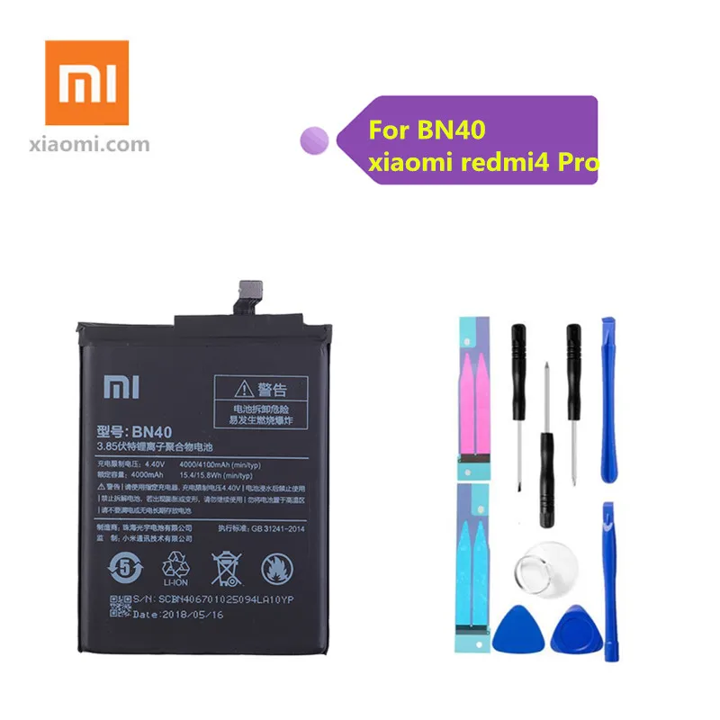 

Xiao Mi BN40 Phone Battery For Xiaomi Redmi 4 Pro Prime 3G RAM 32G ROM Edition Redrice 4 Redmi 4 Pro battery BN40 4100mAh +Tools