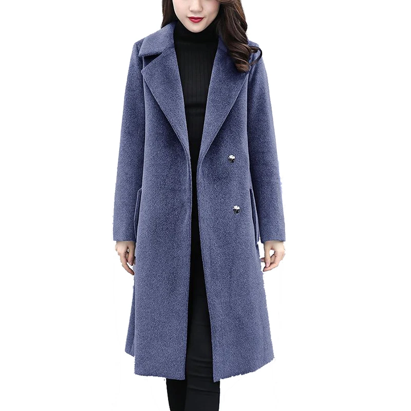 

Plus Size XL-6XL Women's Wool Coat 2019 Autumn Winter Long Jackets Thin Womens Black Basic Coats Women's Windbreaker Wool Coats