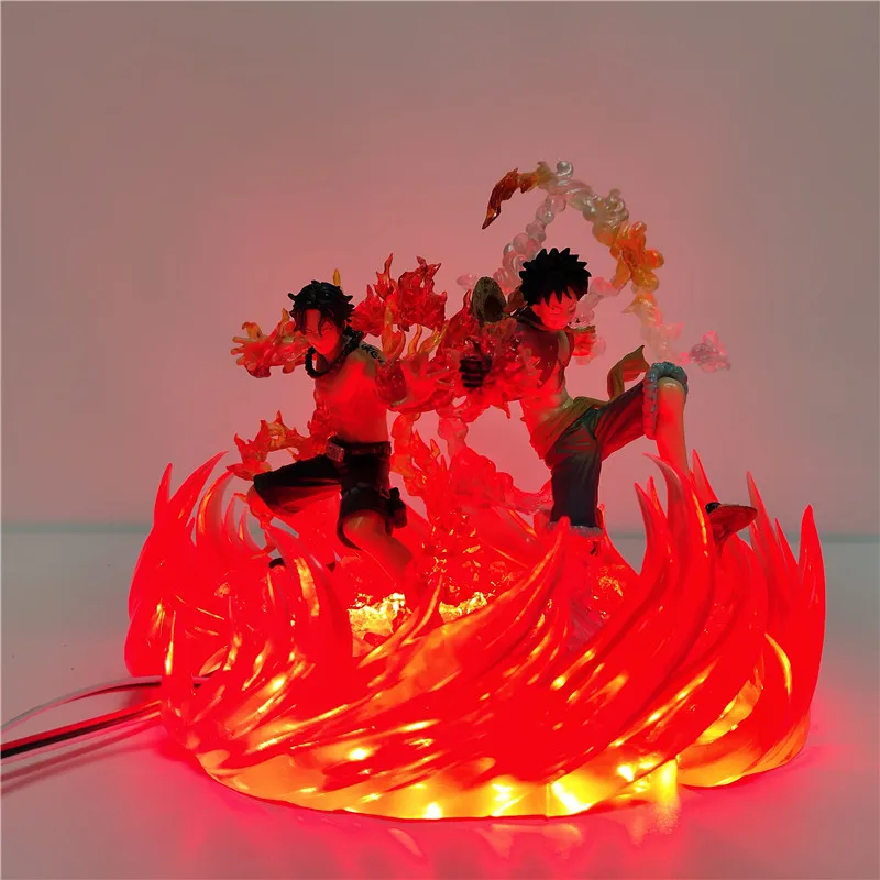 One Piece Action Figure Luffy Ace Fire Scene Led 3D Night Light One Piece Anime Fire Punch Table Lamp for Bedroom Children Gift