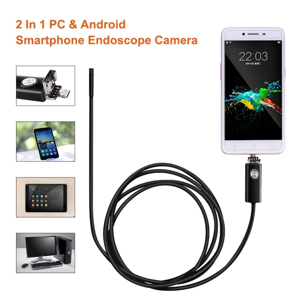 

2018 New 6 LED 5.5mm Lens Endoscope Waterproof Inspection Borescope for Android Focus Camera Lens USB Cable Waterproof Endoscope