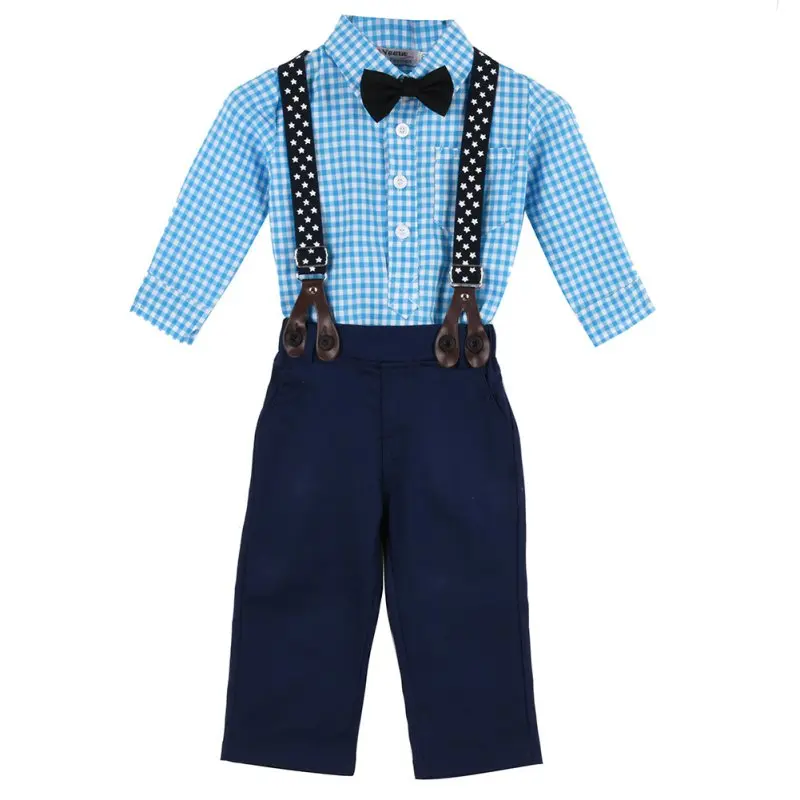 Handsome Baby Toddler Kids Boy Plaid Tops+Suspender Pants Wedding Party