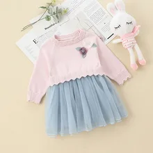 Детская одежда, вечерние платья принцессы для маленьких девочек на день рождения, осенние платья-свитера, бальное платье с цветами