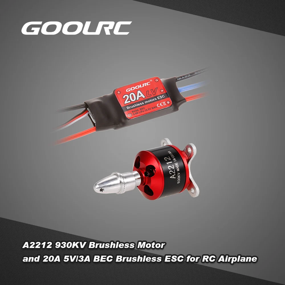 GoolRC A2212 1400 2200 1000 930KV бесщеточный двигатель и 30 20A 5V 3A BEC 2 4S ESC для радиоуправляемого