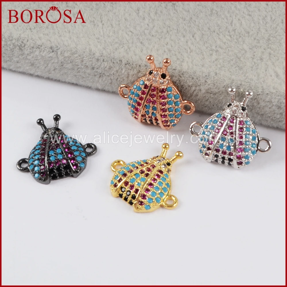 

BOROSA 10pcs Micro Pave CZ Dung Beetles Connector,Druzy Mixed Color Crystal CZ Beads Connector for Jewelry Making WX828