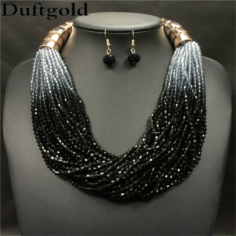 

Fashion Gradient Color Resin Necklace Earrings Set 2017 African Beads Jewelry Set Luxury Brand Gold-Color Women Costume Jewelry