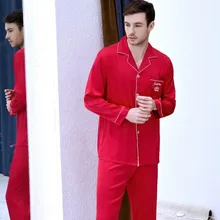 Для Мужчин's ледяной шелк сатиновый низ, отдых дома Костюмы длинный рукав; ансамбль: рубашка+ штаны Белье для сна, комплект из 2 предметов плюс Размеры все сезоны одежда для сна J018