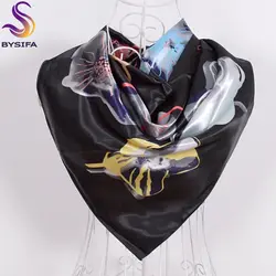 [BYSIFA] для женщин мужчин черный шелковый шарф шаль Новый дизайн демисезонный интимные аксессуары дамы Genius Цветы атлас шарфы для обертывания
