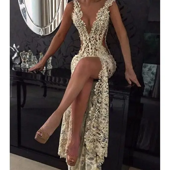 Sexy Sequined V-neck 2016 Prom Dress Front Split Sexy Sequined V-neck 2016 Prom Dress Front Split