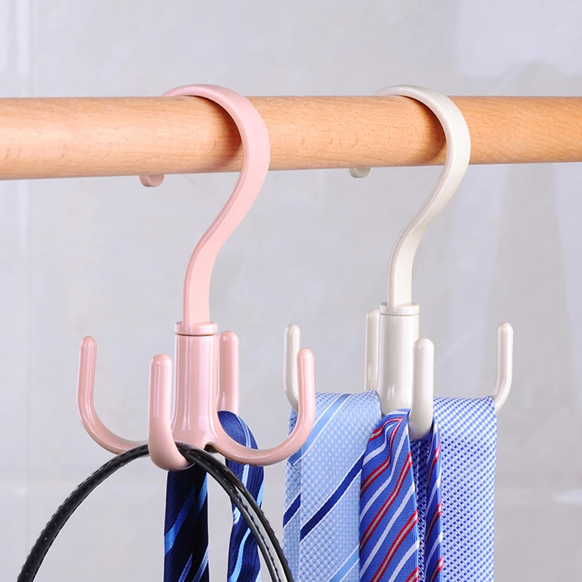 Rotatable Cabinet Rack Multifuntion Hanging Storage Shelf Plastic Hooks Bag Ties Scarf Belt Hanger Racks With 4 NEW | Дом и сад