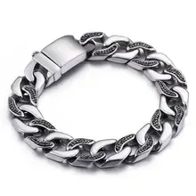 14 мм Панк Рок мужской браслет с фианитами из нержавеющей стали Bling ювелирные изделия серебро Снаряженная кубинская цепочка Стразы браслет