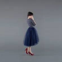 Новое поступление темно-синяя Тюлевая юбка лента талия на молнии Длина футболки миди юбка асимметричные юбки высокой и низкой посадки женщин