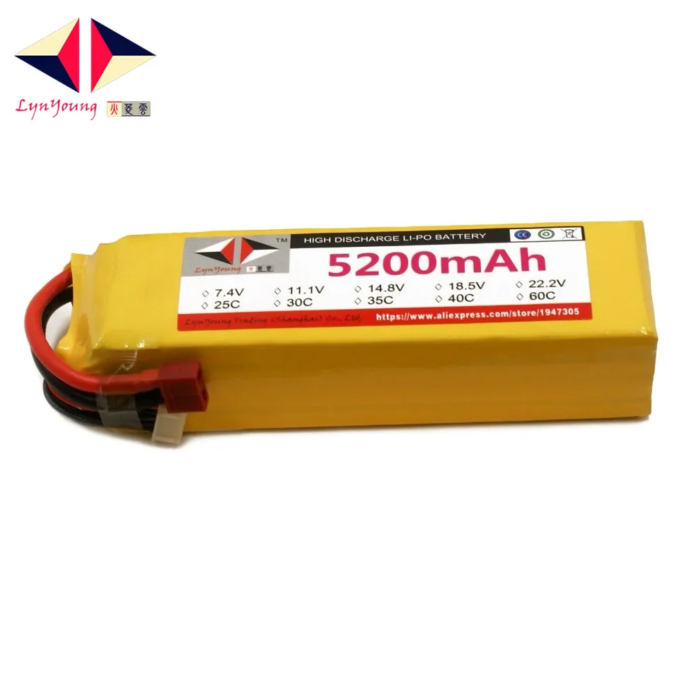 

LYNYOUNG 4S LiPo battery 14.8V 5200mAh 35C For toys RC car Airplane Helicopter quadcopter drone