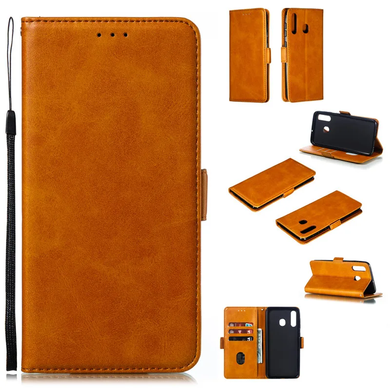 Flip Leather Phone Case Samsung Galaxy A50 A30 A70 A40 A20 A10 M10 M20 Case cover Portable Wallet Solid color With lanyard Cover Coque58