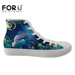FORUDESIGNS/Женская обувь в морском стиле с животными, высокие холщовые туфли с 3D принтом рыбьего дельфина, легкие сетчатые туфли на плоской