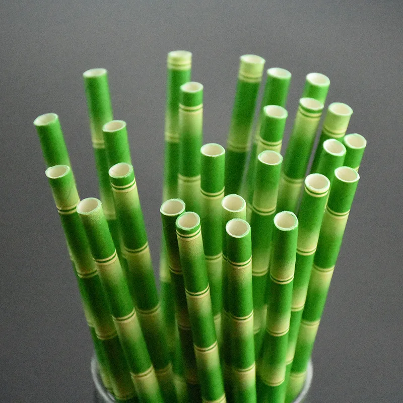 25pcs/lot Bamboo Paper Straws for Kids Birthday Wedding Decoration Party Straws Striped Creative Paper Drinking Straws Green