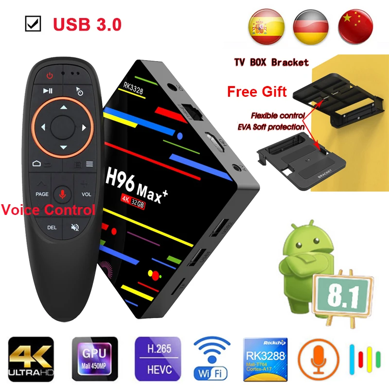 Android 8 1 Smart tv Box H96 Max + Plus RK3328 4 Гб ОЗУ 32 ПЗУ USB 3 0 2 ГГц WiFi телеприставка 3D 4K HD H.265