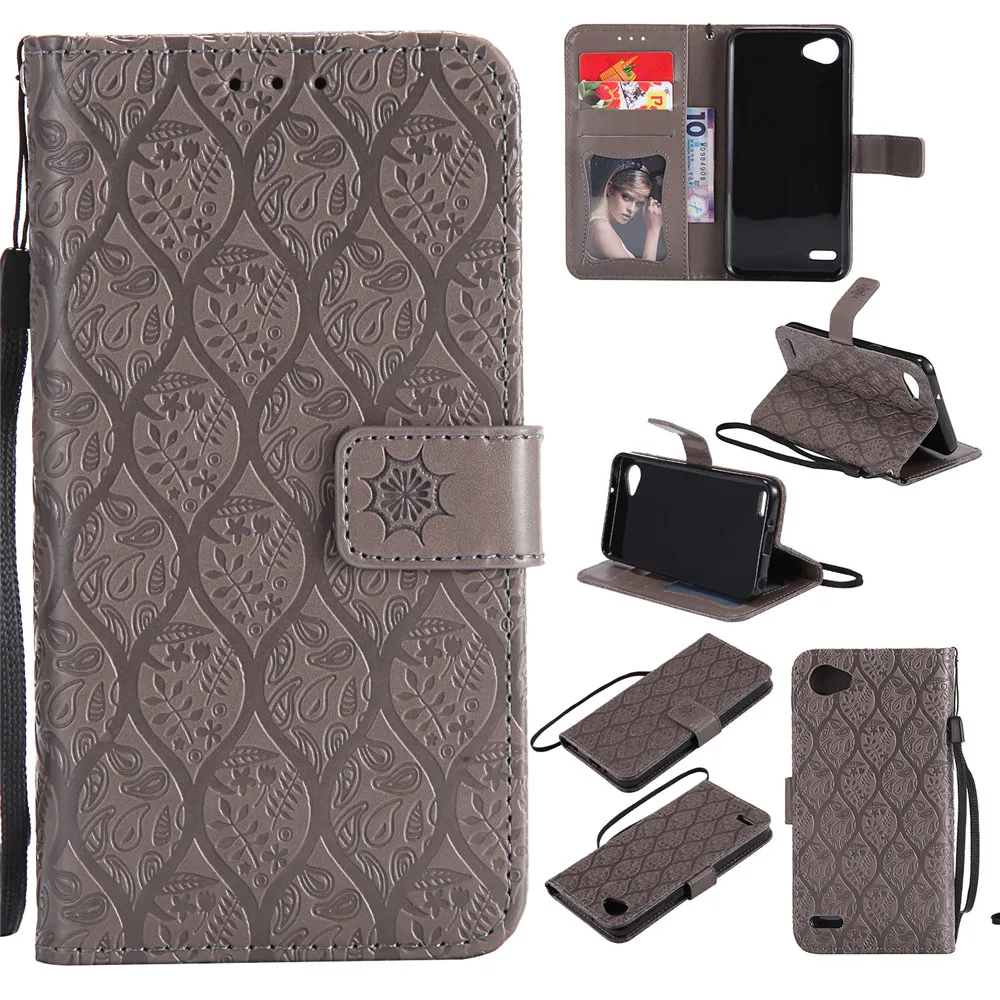

3D Embossed Rattan Flowers Flip Case For LG Q6 PU Leather Silicone Luxury Wallet Holster Cover For LG Q6 Plus X600 X600L X600S